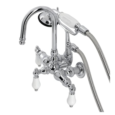 Kingston Brass CA12T1 3-3/8" Tub Wall Mount Clawfoot Tub Faucet with Hand Shower, Polished Chrome CA12T1